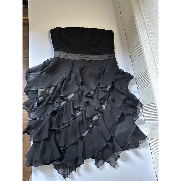 AKIRA CHICAGO Little Black Party Dress Womens Medium Chiffon Ruffle - Picture 3 of 12